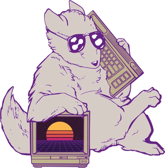 The Badge.Team badger, in sunglasses, with a keyboard phone and a CRT